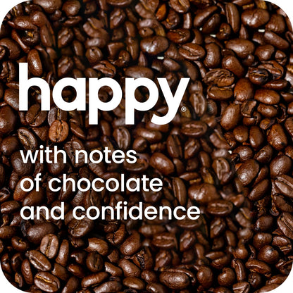 happy coffee medium roast coffee pods, 60 count, notes of chocolate & confidence, compatible with most K-cup brewers, rainforest alliance certified