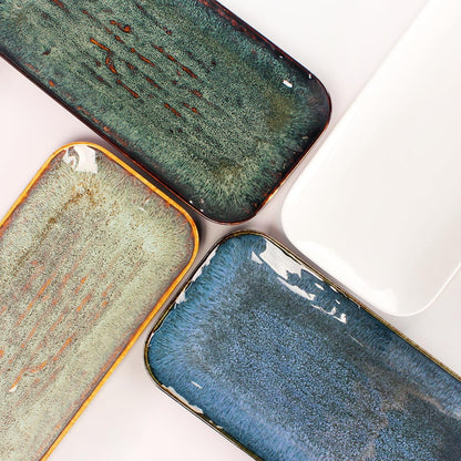 Porcelain Dinner Plates, Serving platters for entertaining, for Fruit, cheese, snack, Bread, cupcake, Salad - Scratch Resistant durable, Microwave, Dishwasher Safe, four colors 4 PCS