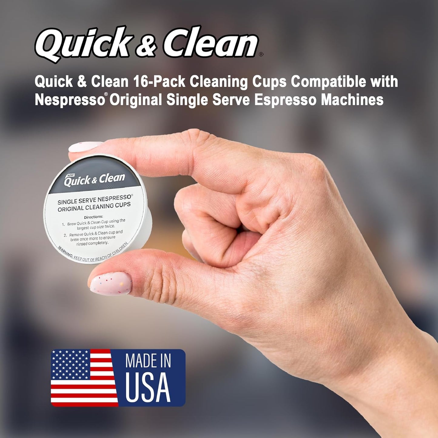 Quick & Clean 16-Pack Cleaning Pods Compatible with Nespresso Original Single Serve Espresso Machines - Removes Stains, Non-Toxic and Eco-Friendly