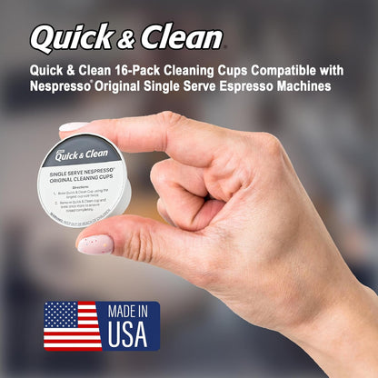 Quick & Clean 16-Pack Cleaning Pods Compatible with Nespresso Original Single Serve Espresso Machines - Removes Stains, Non-Toxic and Eco-Friendly