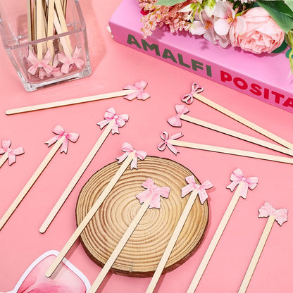 120Pcs Pink Bow Coffee Stirrers Watercolor Multiple Bowknot Disposable Stir Sticks Wooden Drink Stirrers for Home Office Bar Restaurant Party Supplies
