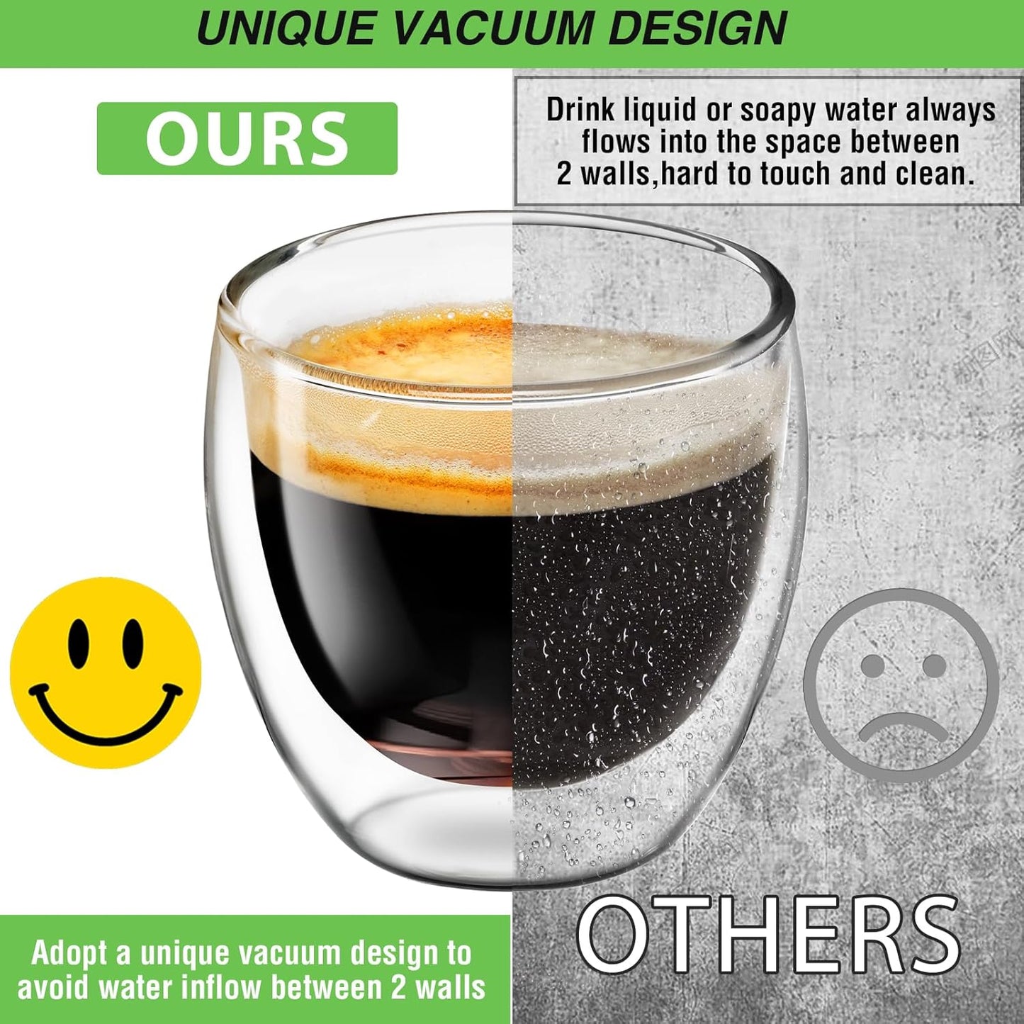 Espresso Cups Set of 4, 3 OZ Expresso Shots Glass Cup, Double Walled Glass Coffee Mugs, Espresso Machine Accessories,Insulated Clear Espresso Shot Glasses Cups,Water Won't Enter Between Double Walls