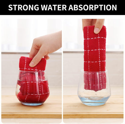 Homaxy 100% Cotton Terry Kitchen Towels(Red, 13 x 28 inches), Checkered Designed, Soft and Super Absorbent Dish Towels, 6 Pack