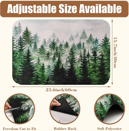 Dish Drying Mat Watercolor Foggy Forest Coffee Bar Mat for Countertop Absorbent Rubber Backed Hide Stain Dish Drainer Rack Pad Coffee Maker Espresso Machine Dining Room Decor 15.7 x 23.6 Inch