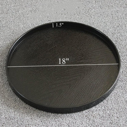 Round Solid Wood Serving Tray Extra Large Tea Coffee Snack Food Meals Serving Plate Non-Slip Kitchen Party Bar Server Ottoman Tray Breakfast Tray with Raised Edges (18inch/45cm) Black