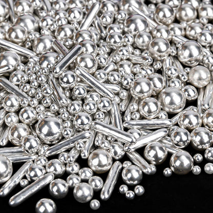 Silver Pearl Rods Sprinkles, Twisweet Edible Sugar Sprinkles for Cake Decorating Mix Size Candy Pearls for Baking Cake Topper Ice Cream Cupcake Cookie Dessert Decorations, Wedding Day Valentines Birthday Party Christmas Easter Supplies (130g/4.58oz)