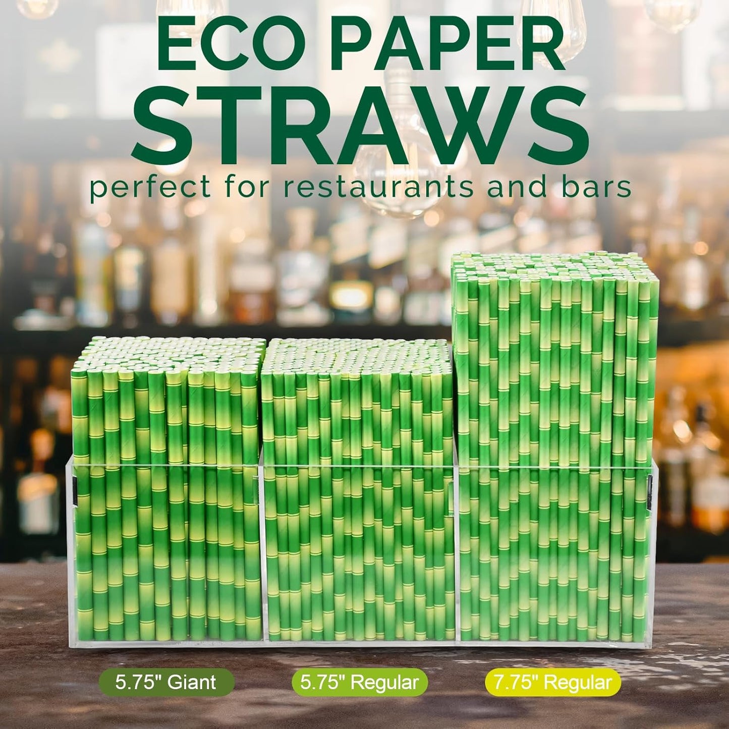 5.75" x 0.31" Green Bamboo Disposable Paper Drinking Straws for Short Drinks, Blended Cocktails, Margaritas, Smoothies, Milkshakes - Unwrapped [250 Counts]