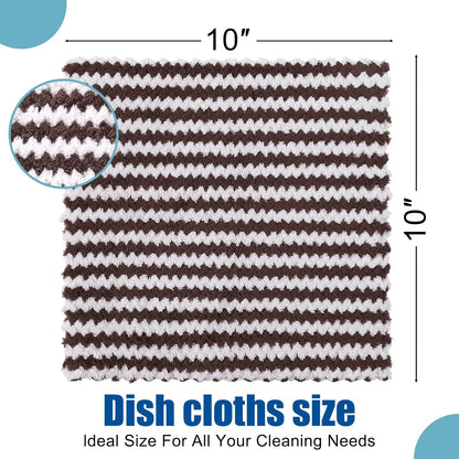 Homaxy 18 Pack Kitchen Dish Cloths, Ultra Soft and Absorbent Dish Towels, Reusable Fast Drying Microfiber Cleaning Cloth, Coral Velvet Wave Design Lint Free, 10 x 10 inches, Brown