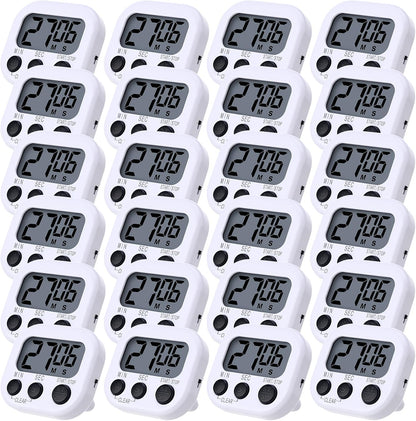 Leumoi 24 Pcs Digital Kitchen Timers Magnetic Back Timers Bulk Large Screen Loud Alarm On/Off Switch Minute Second Count up Countdown Memory Setting for Cooking Classroom Exercise (White and Black)