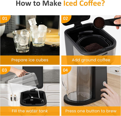 SUNVIVI Iced Tea Maker with 3-Quart Pitcher, Iced Coffee Brewing Maker for Ground Coffee, Tea Bags, Loose Leaf Tea, 7 Cups Coffee Machines for Home, Strength Control for Flavor, Black