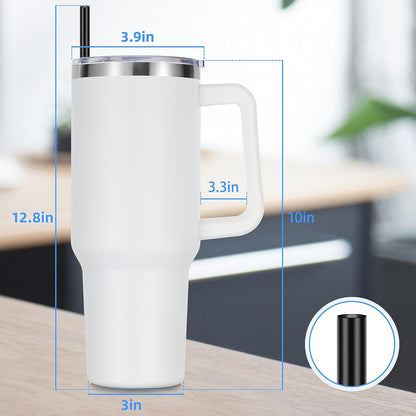 DOMICARE 40 oz Tumbler with Handle and Straw, Stainless Steel Tumbler with Lid and Straw, Reusable Vacuum Insulated Cup, Travel Coffee Mug, White, 1Pack