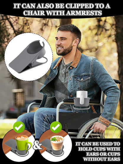 Kalolary 2PCS New Drinking Cup Holder Clip with Groove Table Bottle Cup Stand DIY Glass Cup Clamp Storage Saucer Clip Water Coffee Mug Holder Saucer Clip for Home Desk, Grey