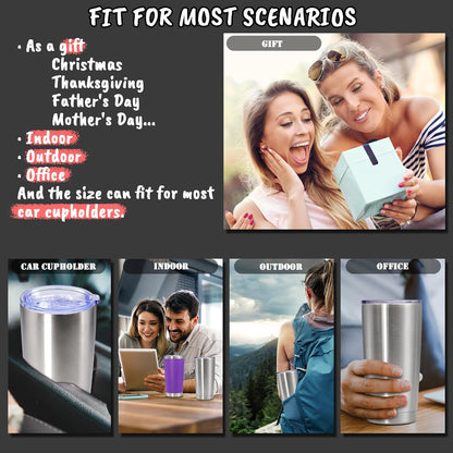 20 oz Tumbler with lid Double Wall Vacuum Insulated Tumblers Stainless Steel Coffee Mug Travel Coffee Tumbler Powder Coated Tumbler Cup Keep Hot&Cold - (Stainless 12 Pack)