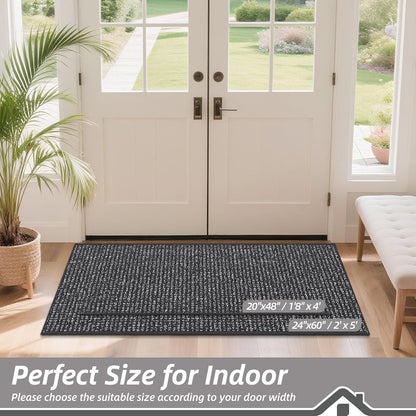 BEQHAUSE Dirt Trapper Door Mat 20" x 48", Non-Slip Washable Doormats Entrance Mat, Dirt Resistant and Absorbent Welcome Mat, Low Profile Floor Mats for Front Back Door and Entryway, Charcoal