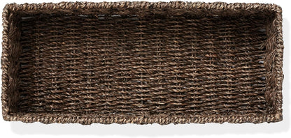 Casafield Set of 2 Bathroom Storage Baskets, Espresso - Seagrass, 16" W x 6.75" D x 4.25" H, Woven Toilet Tank Topper Bins for Organizing Tissues, Toilet Paper, Toiletries, Shelves