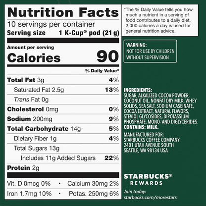 Starbucks Coffee K-Cup Pods, Naturally Flavored Hot Cocoa For Keurig Coffee Makers, 6 Boxes (60 Pods Total)