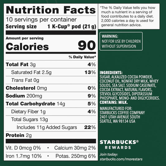 Starbucks Coffee K-Cup Pods, Naturally Flavored Hot Cocoa For Keurig Coffee Makers, 6 Boxes (60 Pods Total)