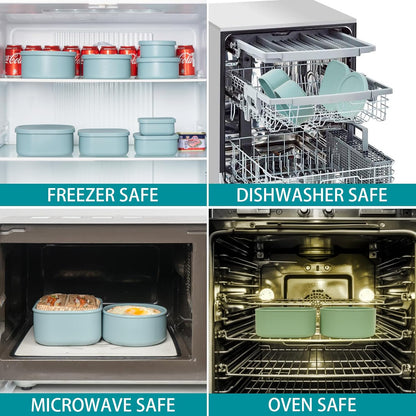 100% Silicone Food Storage Containers with Lids, 8 Pack, 10oz to 51oz, Reusable Leakproof Nesting & Stackable Silicone Bento Lunch Box, Microwave Freezer Dishwasher Oven Safe, BPA Free, Slate Green