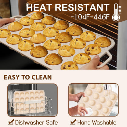 Silicone Muffin Pan, 12 Cups Muffin Tin Baking Mold With Reinforced Stainless Steel Frame Inside, Nonstick Bakeware Cupcake Pan BPA Free, 2PCS