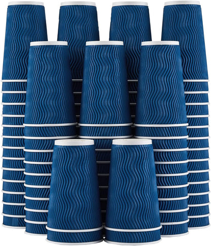 Lamosi 16 oz Coffee Cups - 90 Pack, Disposable Insulated Corrugated Paper Cups 16oz, Kraft Ripple Wall Cups for Hot Beverage or Cold Drinks (Navy)