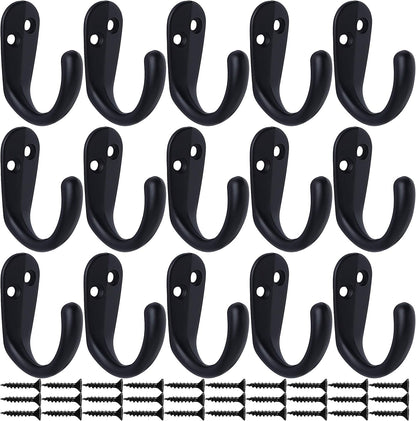 IBosins 15PCS Coat Hooks Wall Mounted Single Prong Robe Hook for Hanging Towel Hooks with 30 Screws for Bags, Hat, Cap, Scarf, Cup (Black)