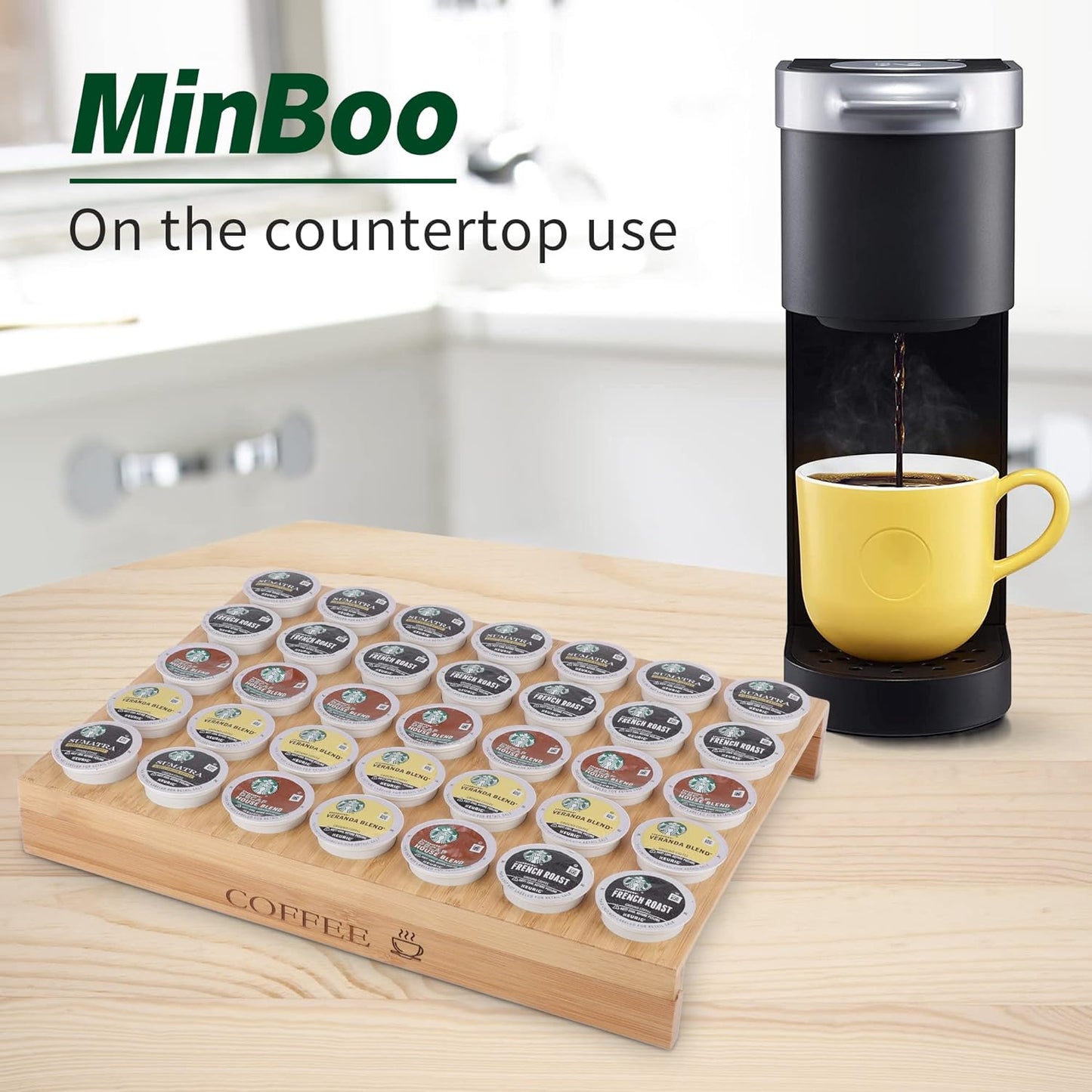 MinBoo BamBoo k cup holder Drawer or Countertop k cup Organizer Coffee Pod Holder Hold 35 Coffee Pod Storage Kcup coffee pods holder for coffee station Office and Kitchen k cup storage