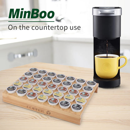 MinBoo BamBoo k cup holder Drawer or Countertop k cup Organizer Coffee Pod Holder Hold 35 Coffee Pod Storage Kcup coffee pods holder for coffee station Office and Kitchen k cup storage