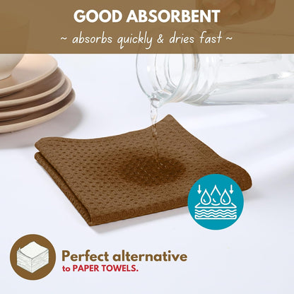 Native Fab 18 Pack Waffle Dish Cloths - 12x12 inch, 100% Cotton, Absorbent, Quick Drying, Washable & Reusable Towels for Cleaning, Cooking, Baking - Ideal for Home, Restaurants, Hotels, Cafes - Brown