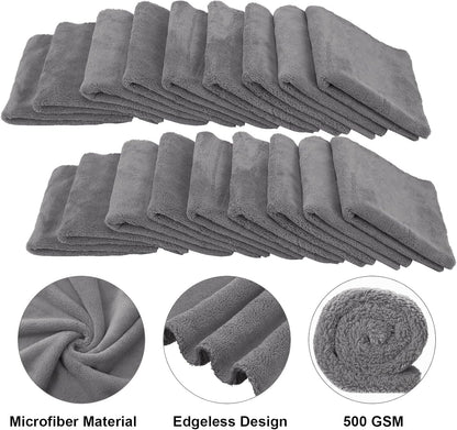 Shimeyao 30 Pcs Edgeless Microfiber Plush Towels for Cars Detailing Drying Wash Polishing Absorbent Cleaning Cloths, 500 GSM, 16 x 16 Inch(16 x 16 Inch,Gray,30 Pcs)