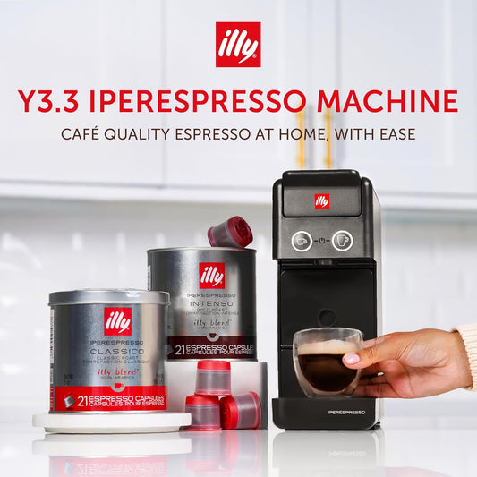 Illy Y3.3 Espresso Machine, Single Serve Coffee Machine for IperEspresso Capsules, Single Cup Espresso Maker (Black)