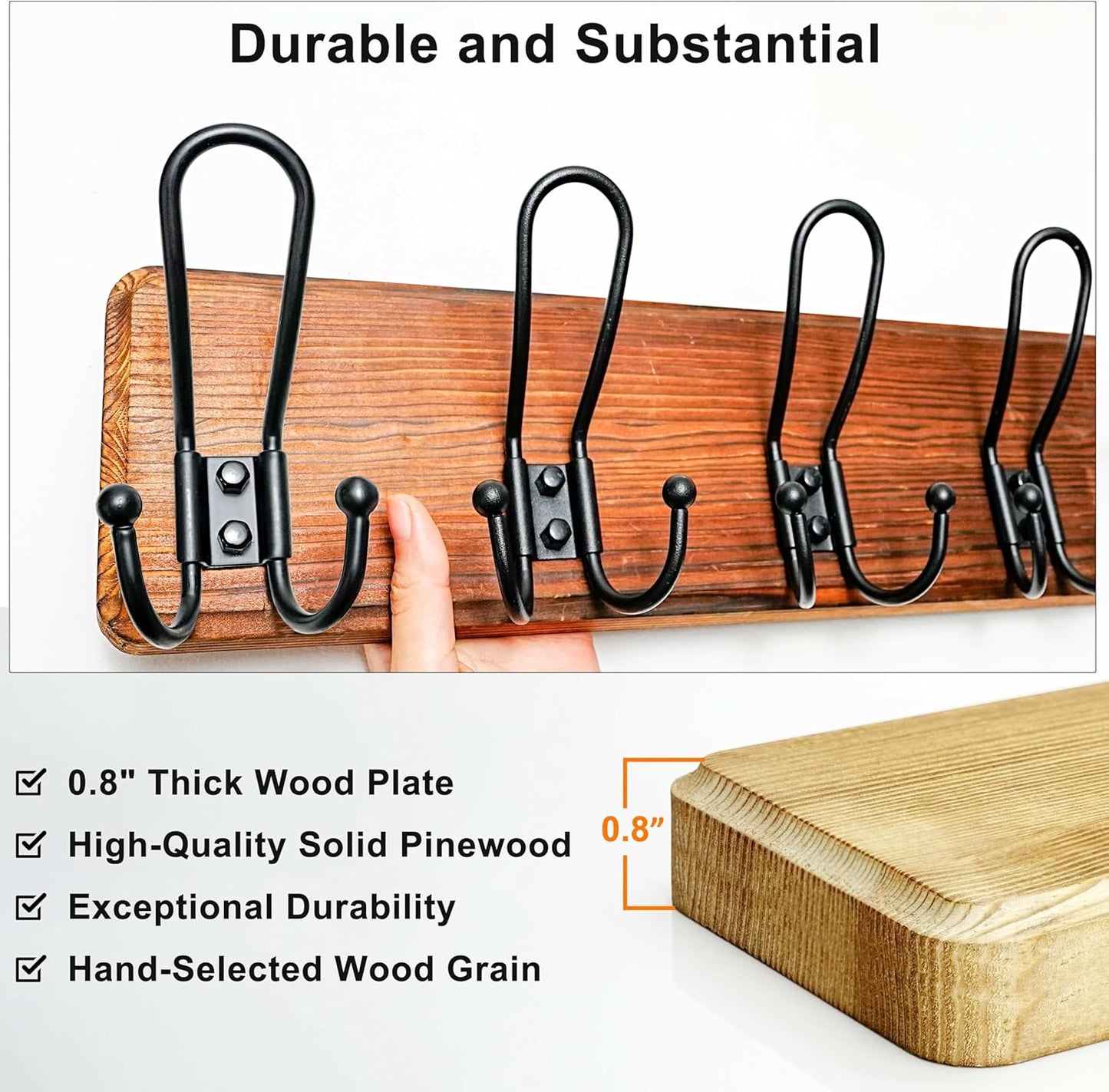 Dseap Coat Rack Wall Mounted - Heavy Duty Farmhouse Rustic Wall Coat Hanger with 5 Wire Hooks for Clothes Hat Jacket Towel, RusticWire, J1-5A, Black