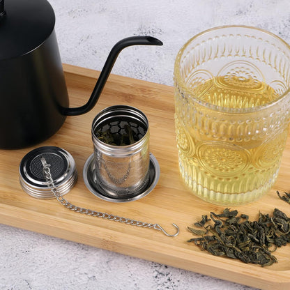 2 Pack Tea Strainers Infuser for Loose Tea 304 Stainless Steel Mesh Loose Leaf Steeper Diffuser with Chain Hook and Threaded Lid for Black Tea, Spices and Seasonings