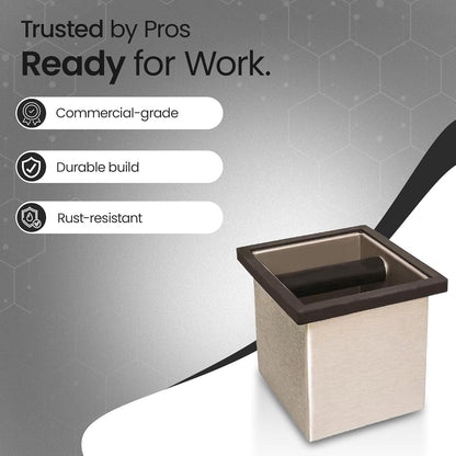 Rattleware Stainless Steel Knock Box | Heavy-Duty Espresso Grounds Container, Welded Bar, Durable and Efficient for Baristas - Quality Coffee Preparation (6"x5.5"x6")