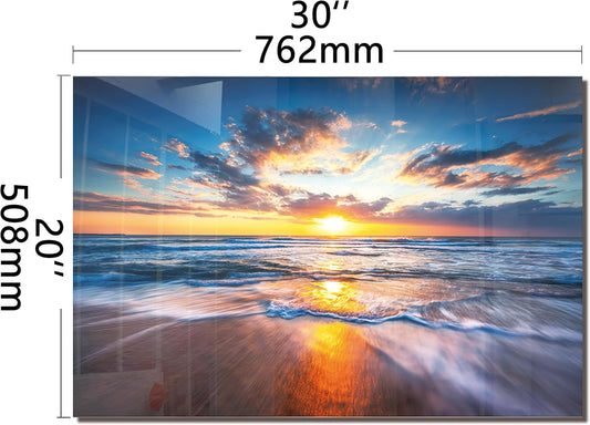Tempered Glass Backsplash For Kitchen Behind Stove,Sea Beach Stove Backsplash Top Cover,Easy to Clean Glass Splashback, Sink Cover Splash Guard,Home Kitchen Wall Decor (30"x20"(76.2x50.8cm))