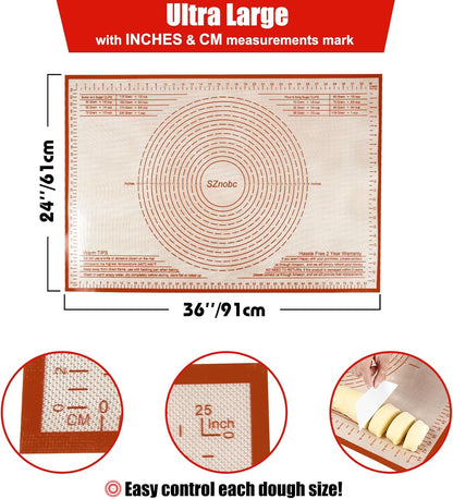 Silicone Baking Mat 36x24 Inch Nonstick Pastry Mat Perfect for Dough Mat, Pastry Board, Kitchen Counter Mat - For Dough, Pastry, Pie Crust, Fondant, Cookies, Bread, Pasta/Pizza, Red