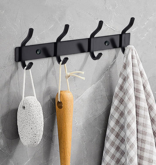 Wall Hooks Heavy Duty, 12 Inch Coat Rack Wall Mount with 4 Hooks, Black Wall Hooks for Hanging Backpack, Bag, Purse, Clothes, Hat, Coat, Towel | Entryway & Bathroom Storage Organization Hanger