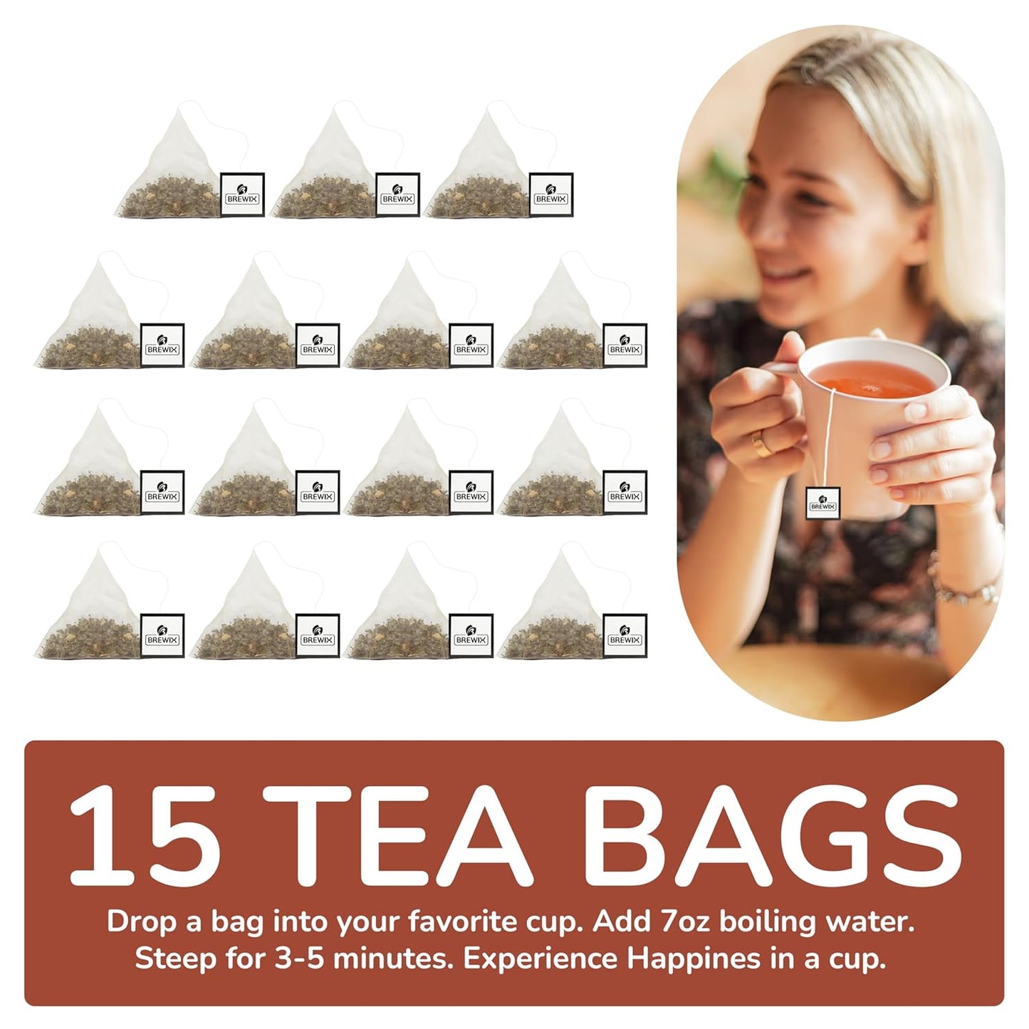 BREWIX, Chocolate Rooibos Herbal Tea (15 Pyramid Tea Bags) | Rich Red Tea with Cocoa, Cinnamon & Mint | Naturally Caffeine-Free | Dessert-Inspired Wellness Blend | Soothing Red Tea for Evening Comfort