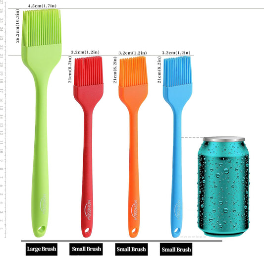 4PCS Silicone Basting Pastry Brush, MONGSEW Heat Resistant Food Brush Spread Oil Butter Sauce for BBQ Grill Baking Kitchen Cooking, BPA Free, Dishwasher Safe (Multicolor, 4 Pcs)