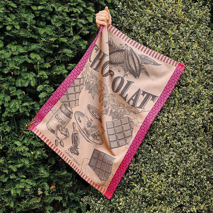 Garnier Thiebaut Tasse De Chocolat Fuchsia (Cup of Fuchsia Chocolate) French Kitchen Towel 22"x30", Cotton, Jacquard