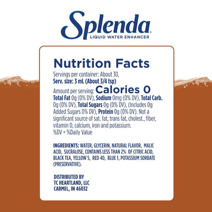 SPLENDA Liquid Water Enhancer Drops, Sugar Free, Zero Calorie, Natural Flavor, Concentrated Drink Mix, 3.11 Fl Oz Each Bottle (Sweet Tea, 1 Pack)
