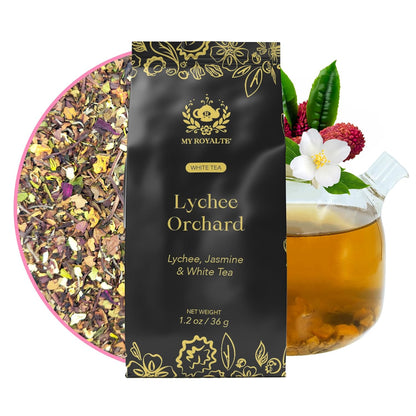 MyRoyalte Exquisite Jasmine Lychee White Tea Blend - 1.3 oz Fragrant White Tea Infused with Sweet Jasmine and Refreshing Lychee Flavors - 100% Natural Tea Gift For Tea Lovers