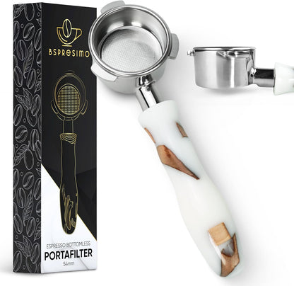 54mm Bottomless Portafilter Modern Handle – Includes Stainless Steel Naked Basket – Fits Breville Barista Express & 54mm Breville Espresso Machines - Espresso Machine Accessories – White