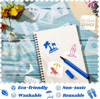 100 Pcs Stencils for Painting on Wood Reusable Stencil Crafts Drawing Templates Holiday Wall Paper for DIY Scrapbook Home 2 x 2 Inch(Hawaiian Style)