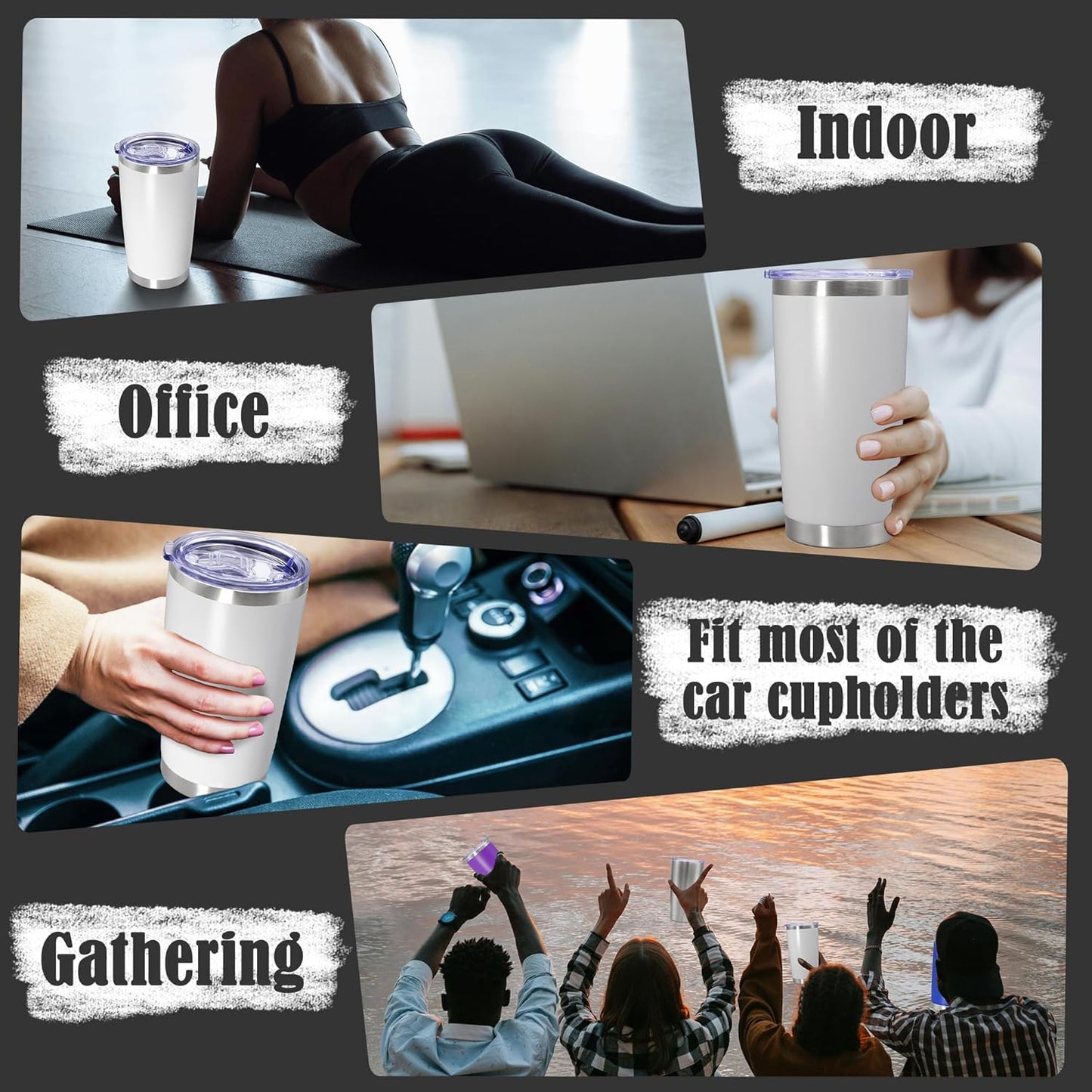 20 oz Tumbler Coffee Tavel Tumblers Bulk with Lid Stainless Steel Double Wall Vacuum Insulated Mug Powder Coated Cups fit Car Cupholder for Hot and Cold - White, 12Pack