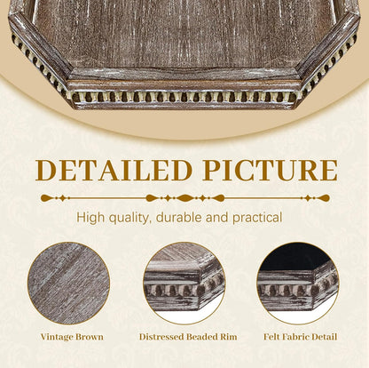 MAONAME Wood Serving Tray, Farmhouse Wooden Tray for Coffee Table, Octagonal Beaded Trays, Vintage Brown Decorative Trays for Living Room, Kitchen, 15.7" X 10.2" X 1.6"