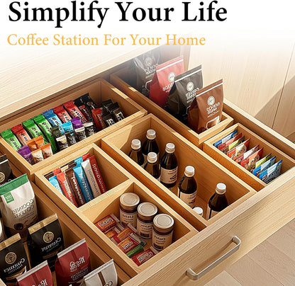 Bamboo Drawer Organizer 5 Pcs for Kitchen Multi-purpose Storage Dividers for Kitchen, Office, Jewelry, Cosmetics, Wooden Drawer Dividers for Drawer Organizer Desk Organizer Gift for Women Gifts Idea