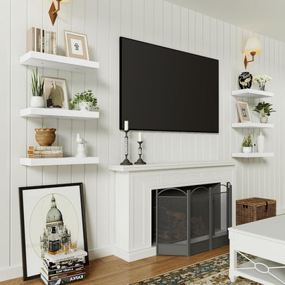 Vivelove Bathroom Floating Shelves for Wall, 16 inchs x 6.7” deep x 1.4” Wall Shelf for Bedroom, Living Room, Kitchen, Office Home Decor, Narrow Wood Shelves with Invisible Brackets - Set of 2, White