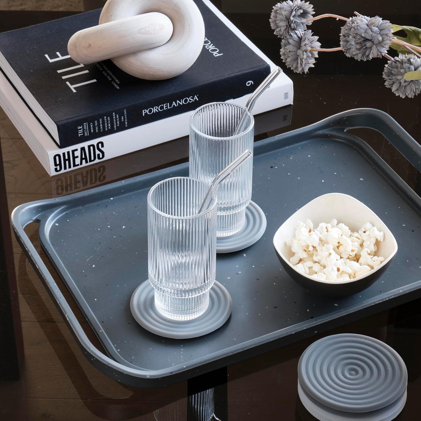 LINE+ARC Waterproof, Easy-to-Clean, 18"x12" Serving Tray Extra Large Handles (Slate) 100% Food-Grade Melamine for Breakfast, Dinner, Bed, Tea, Crafts, Decorative, TV, Couch, Outdoor, Patio
