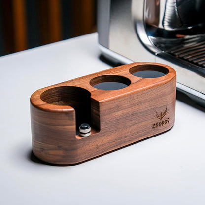 58mm Espresso Tamper Station Rosewood KNODOS Espresso Machine Accessories For Coffee Bar Wooden Coffee Tamping Box and Portafilter Holder