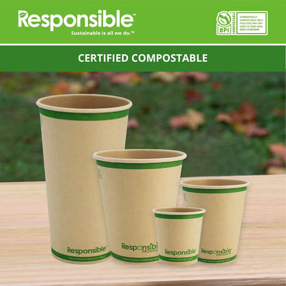8 oz Paper Hot Cups (Squat), Tree-Less™ Compostable Paper Coffee Cups, Extra Strength, Tree-Free and Made Without PFAS, Natural Brown (1000 Count)